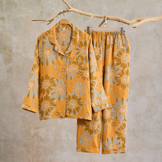Ownkoti Retro Sunflower Cotton Loungewear Pajama Set - Orange - XL - image 0