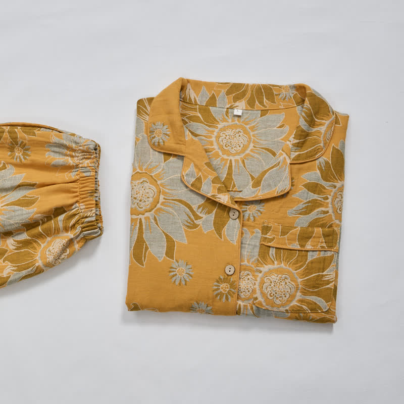 Ownkoti Retro Sunflower Cotton Loungewear Pajama Set - image 7