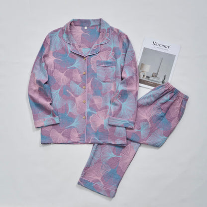 Ownkoti Ginkgo Leaf Cotton Notched‑Collar Loungewear Set - image 18