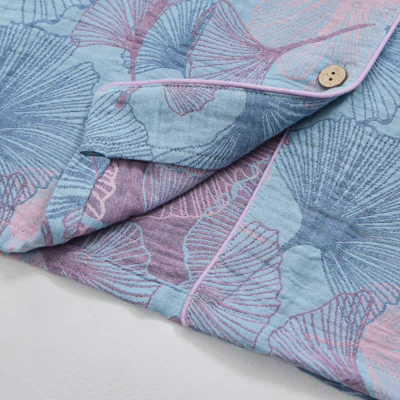 Ownkoti Ginkgo Leaf Cotton Notched‑Collar Loungewear Set - image 6