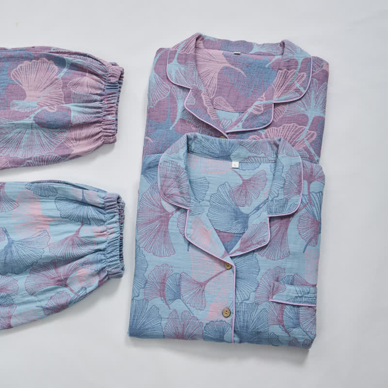 Ownkoti Ginkgo Leaf Cotton Notched‑Collar Loungewear Set - image 2