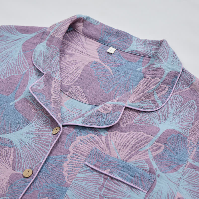 Ownkoti Ginkgo Leaf Cotton Notched‑Collar Loungewear Set - image 12