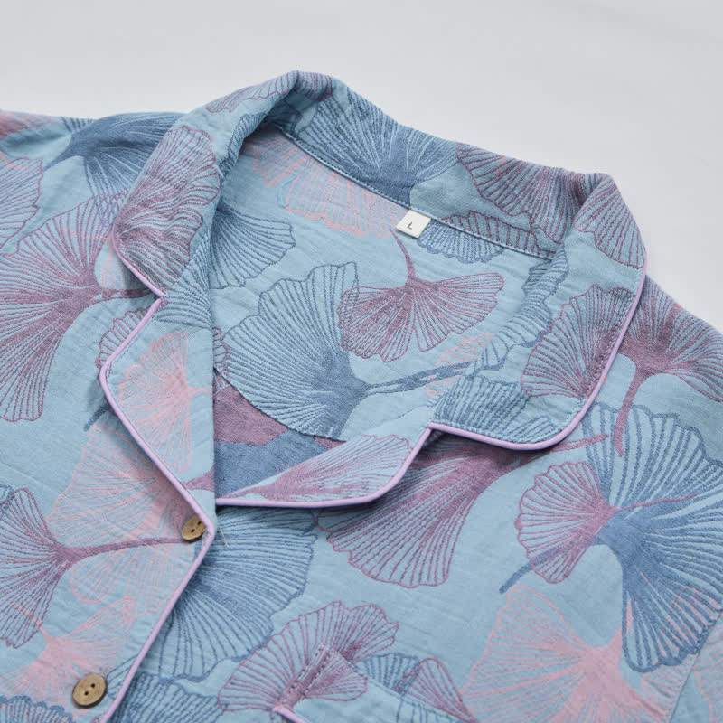 Ownkoti Ginkgo Leaf Cotton Notched‑Collar Loungewear Set - image 3