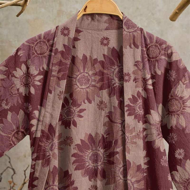 Ownkoti Vintage Sunflower Cotton Kimono Bathrobe - image 16