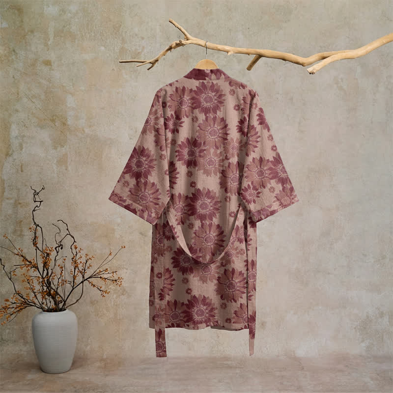 Ownkoti Vintage Sunflower Cotton Kimono Bathrobe - image 20