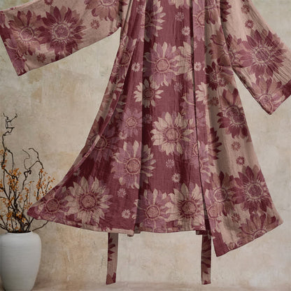 Ownkoti Vintage Sunflower Cotton Kimono Bathrobe - image 22