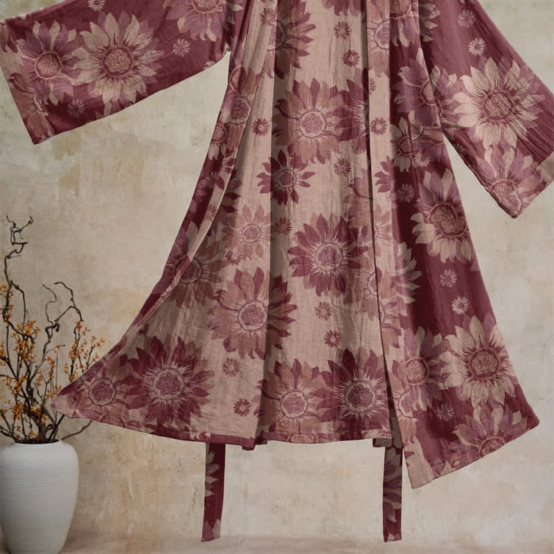 Ownkoti Vintage Sunflower Cotton Kimono Bathrobe - image 17