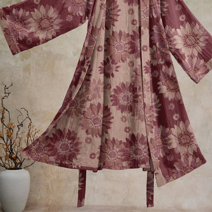 Ownkoti Vintage Sunflower Cotton Kimono Bathrobe - image 17
