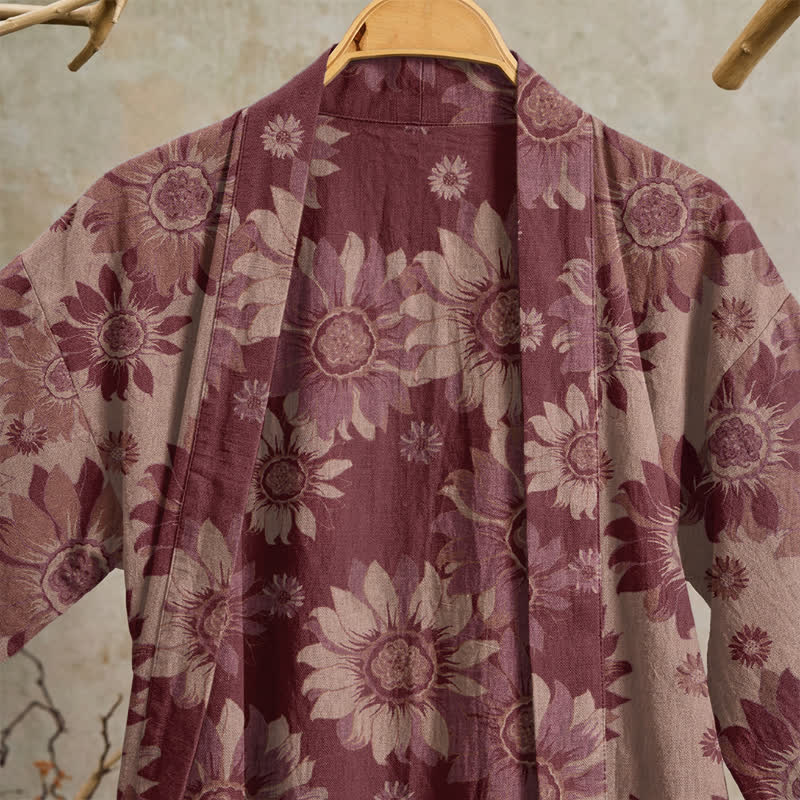 Ownkoti Vintage Sunflower Cotton Kimono Bathrobe - image 21