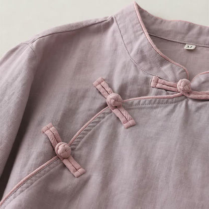 Ownkoti Classic Mandarin Collar Relaxed Lounge Top - image 3