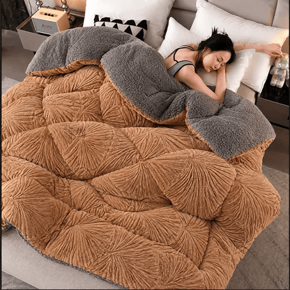 Ownkoti Sherpa Jacquard Ginkgo Leaf  Blanket with Quilt Core - Coffee - Queen - image 7