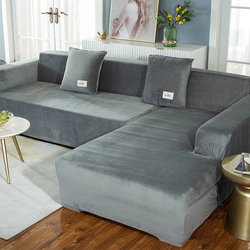 Ownkoti Suede Pure Color Elastic Sofa Cover - Light Gray - 4-Seater 92" - 118" (235cm - 300 cm) - image 12