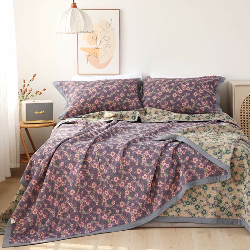Ownkoti Floral Jacquard Cotton Gauze Reversible Quilt – ownkoti