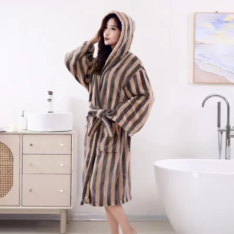 Ownkoti Modern Line Comfy Fleece Hooded Bathrobe