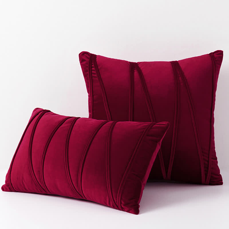 Ownkoti Stripe Pattern Soft Velvet Decorative Pillowcase - Wine Red - 50cm x 50cm - image 15