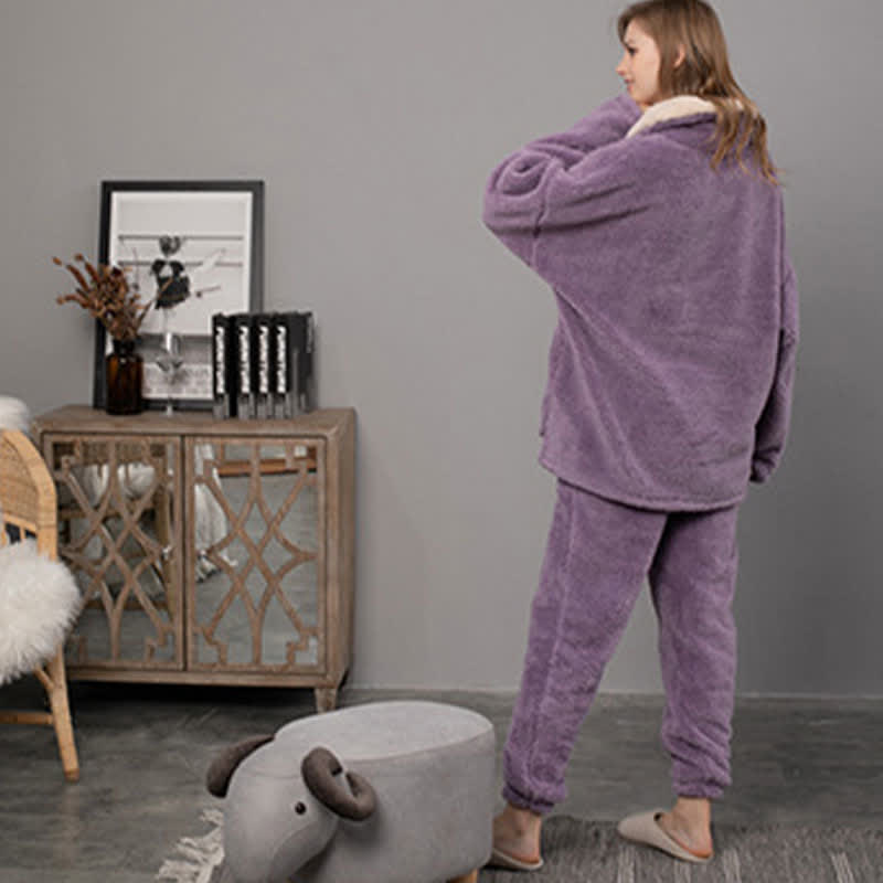 Ownkoti Simple V-Neck Warm Winter Loungewear Set - image 7