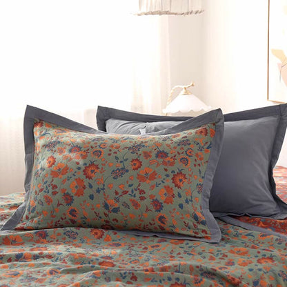 Ownkoti Retro Flower Pure Cotton Reversible Quilt - 2PCS Pillowcases - Green & Red - 19" × 31" - image 4