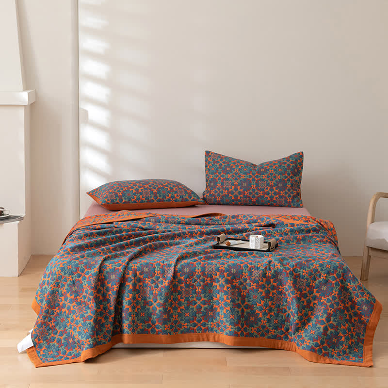 Ownkoti Orange & Blue Pattern Six Layers Cotton Quilt - Quilt with 2PCS Pillowcases - King - image 4