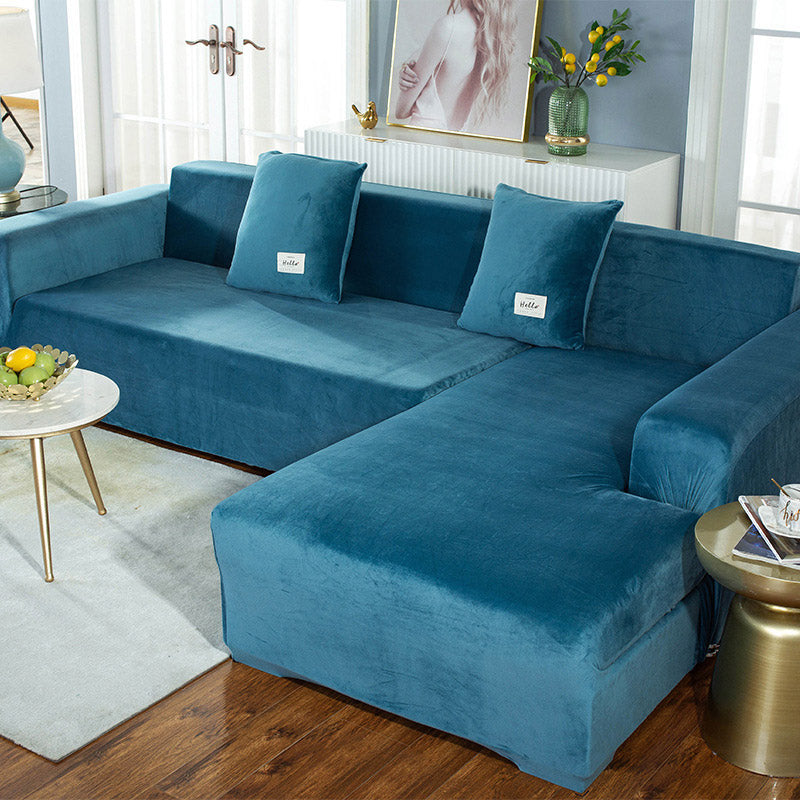 Ownkoti Suede Pure Color Elastic Sofa Cover - Lake Blue - 4-Seater 92" - 118" (235cm - 300 cm) - image 0