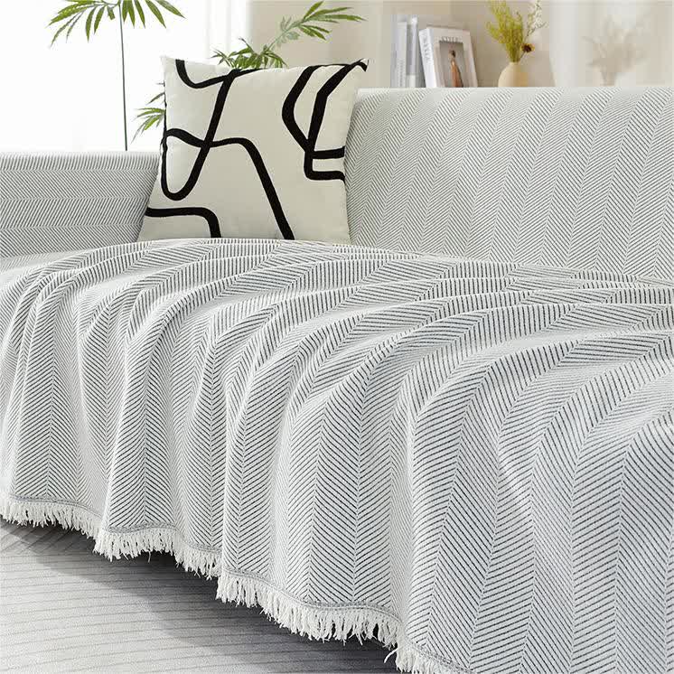 Ownkoti Chenille Herringbone Tassel Couch Cover