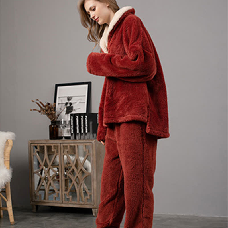 Ownkoti Simple V-Neck Warm Winter Loungewear Set - image 3