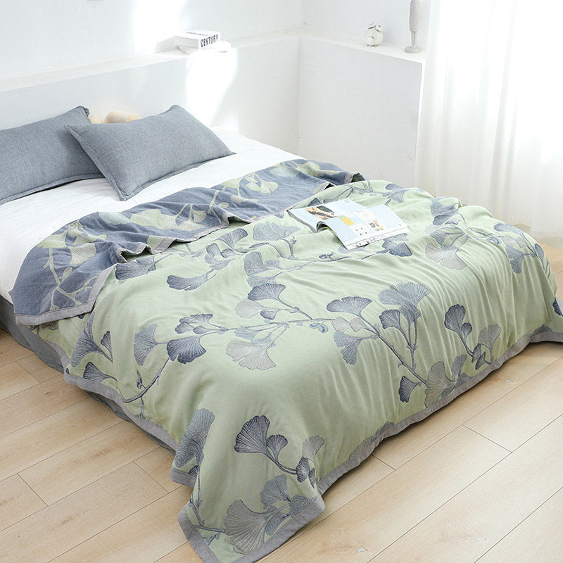 Ownkoti Ginkgo Leaf Cotton Gauze Reversible Quilt - Green - King - image 0
