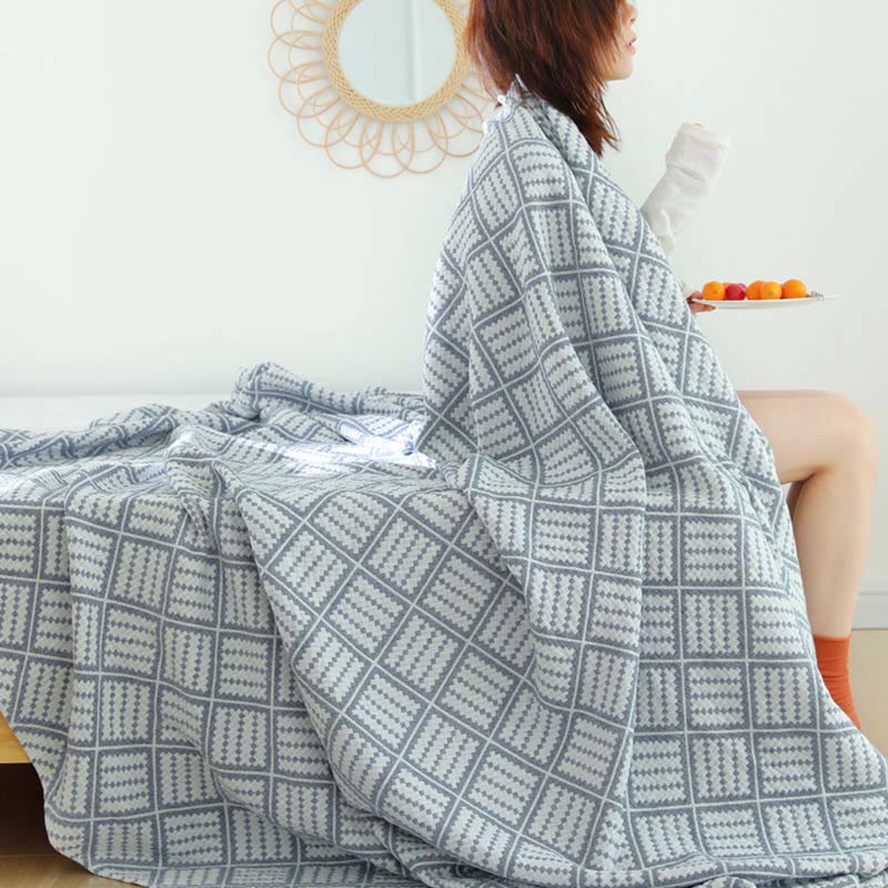 Ownkoti Plaid Pure Cotton Three Layers Quilt - Blue - Queen - image 1