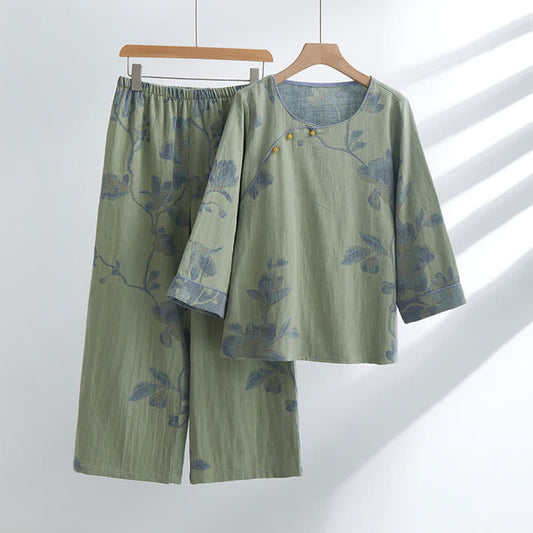 Ownkoti Floral Comfy Cotton Round-neck Loungewear Set - Green - XL - image 0