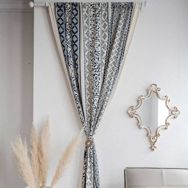 Ownkoti Cotton Linen Blue Pattern Curtain - image 4