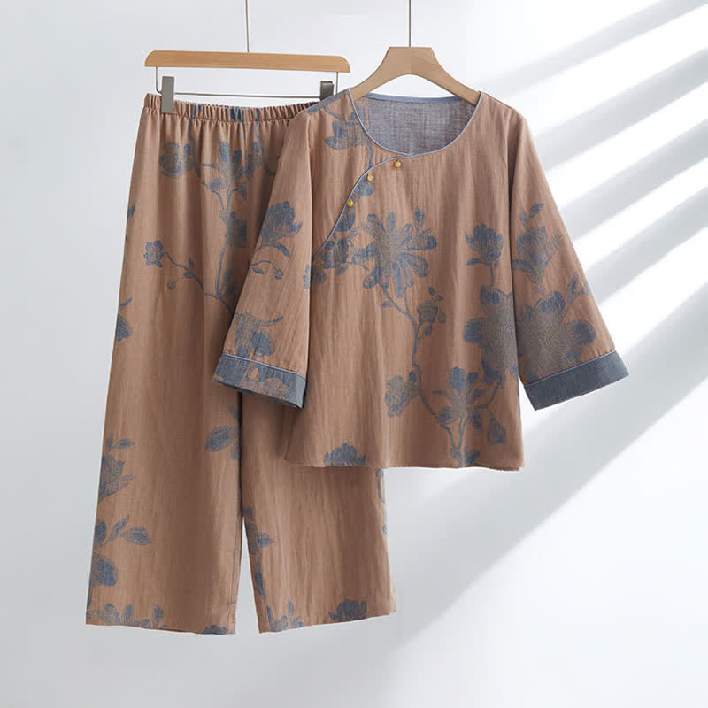 Ownkoti Floral Comfy Cotton Round-neck Loungewear Set - Pink - XL - image 2