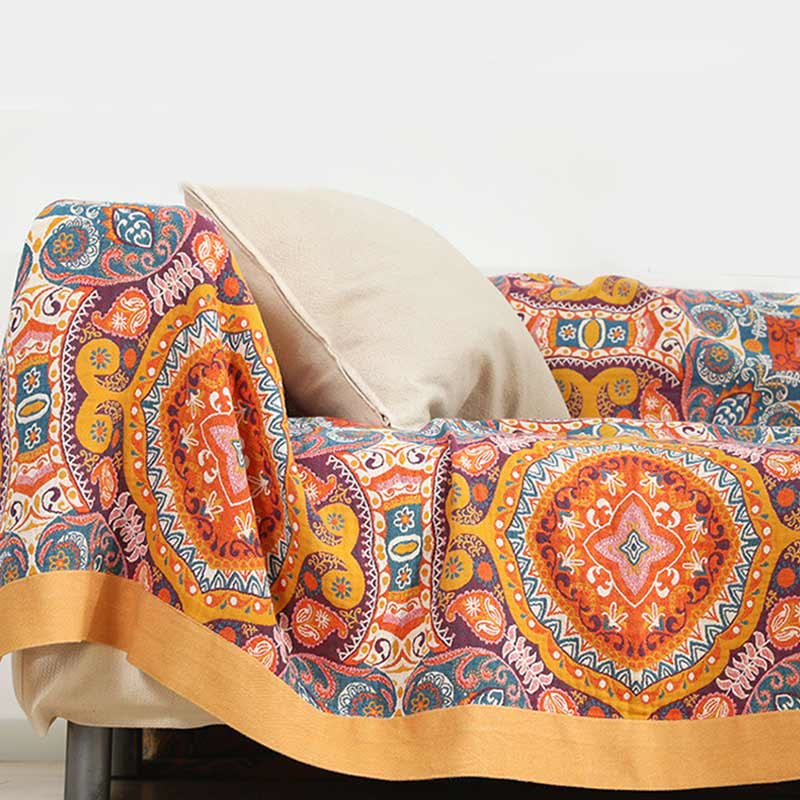 Ownkoti Boho Cotton Orange Reversible Sofa Blanket - image 1