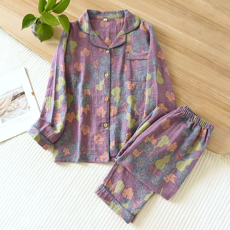 Ownkoti Gourd Jacquard Cotton Loungewear Set - Purple - M - image 2