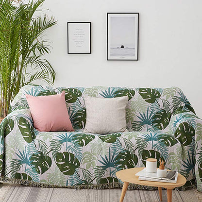 Ownkoti Palm Pattern Sofa Cover Tassel Blanket - image 3