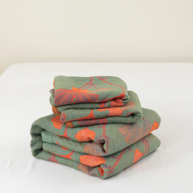 Ownkoti Orange Ginkgo Leaf Cotton Reversible Quilt - image 10