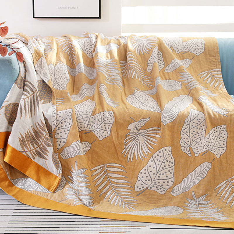 Ownkoti Pattern Cotton Gauze Soft Reversible Blanket - Yellow - 79" x 90" - image 0