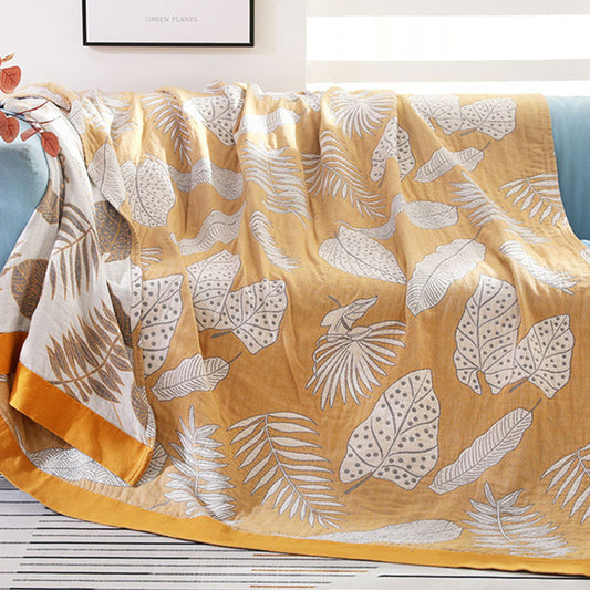 Ownkoti Pattern Cotton Gauze Soft Reversible Blanket - Yellow - 79" x 90" - image 0
