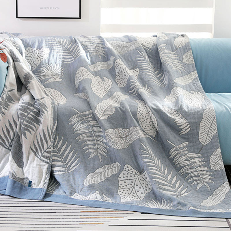 Ownkoti Pattern Cotton Gauze Soft Reversible Blanket - Gray Blue - 79" x 90" - image 8