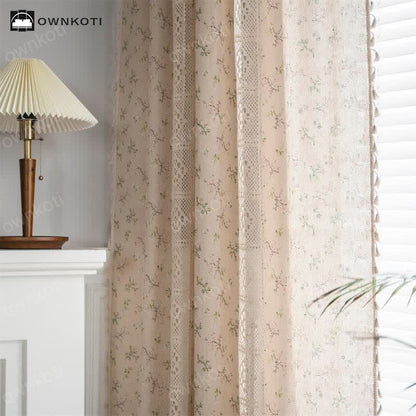 Ownkoti Floral Plaid Splicing Light Filtering Tassel Curtain - image 7