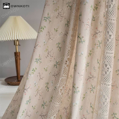 Ownkoti Floral Plaid Splicing Light Filtering Tassel Curtain - image 6