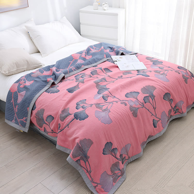 Ownkoti Ginkgo Leaf Cotton Gauze Reversible Quilt - Pink - Queen - image 14