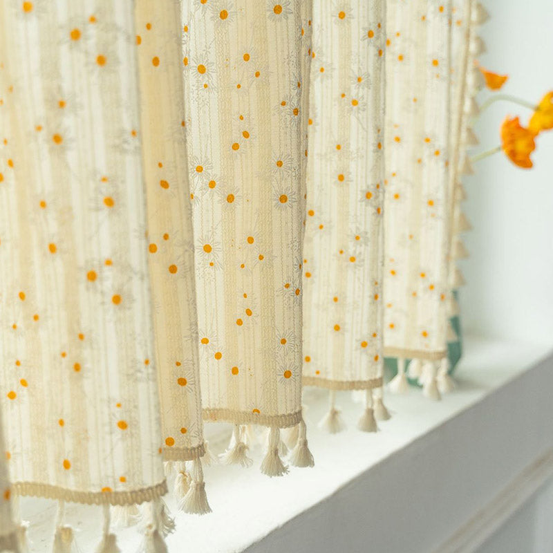 Ownkoti Beige Floral Daisy Pattern Tier Curtain - image 5