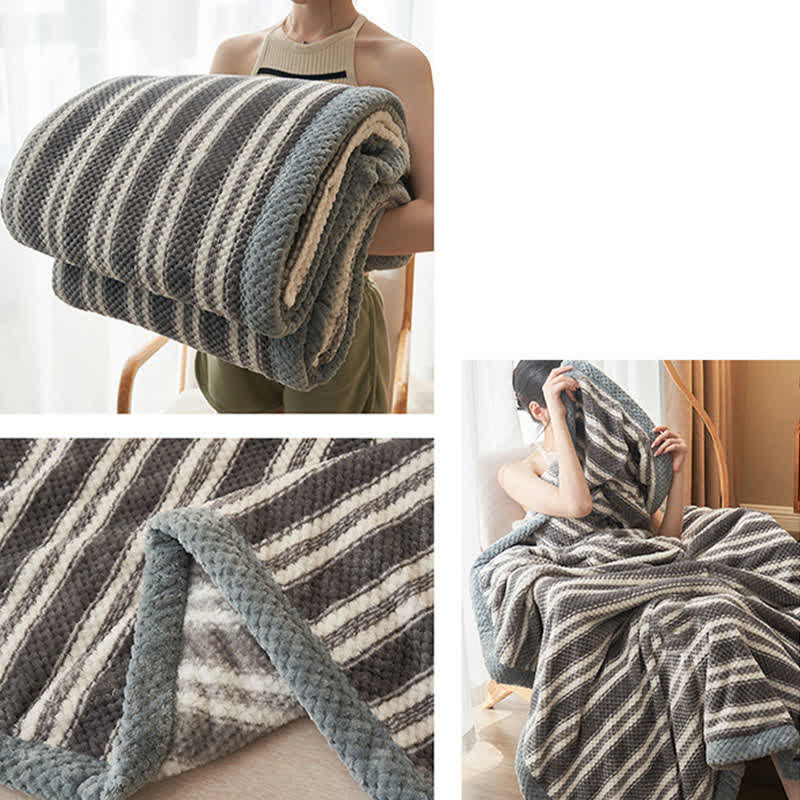 Ownkoti Stripe Comfy Coral Fleece Throw Blanket - image 2