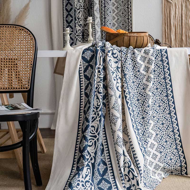 Ownkoti Cotton Linen Blue Pattern Curtain - Grommet - 59"W × 110"L - image 0