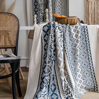 Ownkoti Cotton Linen Blue Pattern Curtain - Grommet - 59"W × 110"L - image 0