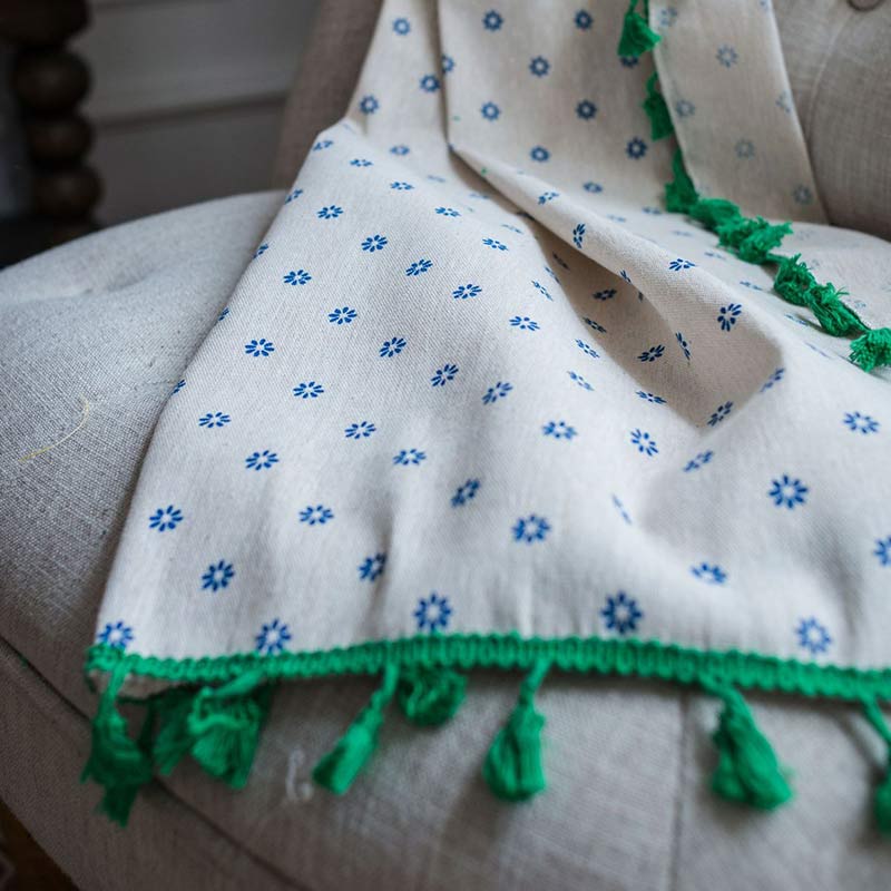 Blue Daisy Green Brim Cotton Curtain - image 7