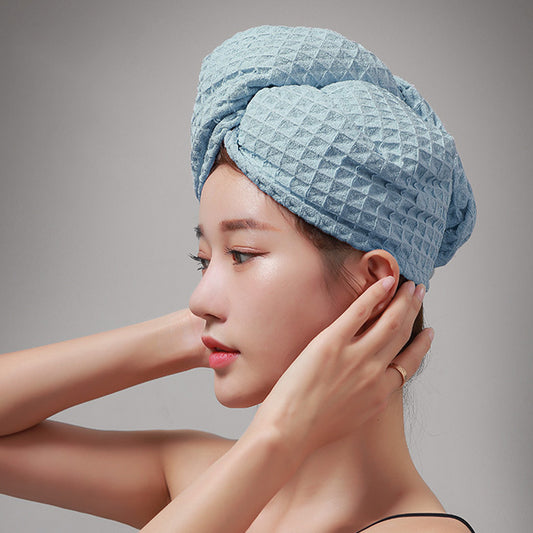 Ownkoti Waffle Weave Button Hair Drying Towel - Blue - 25cm x 65cm - image 0