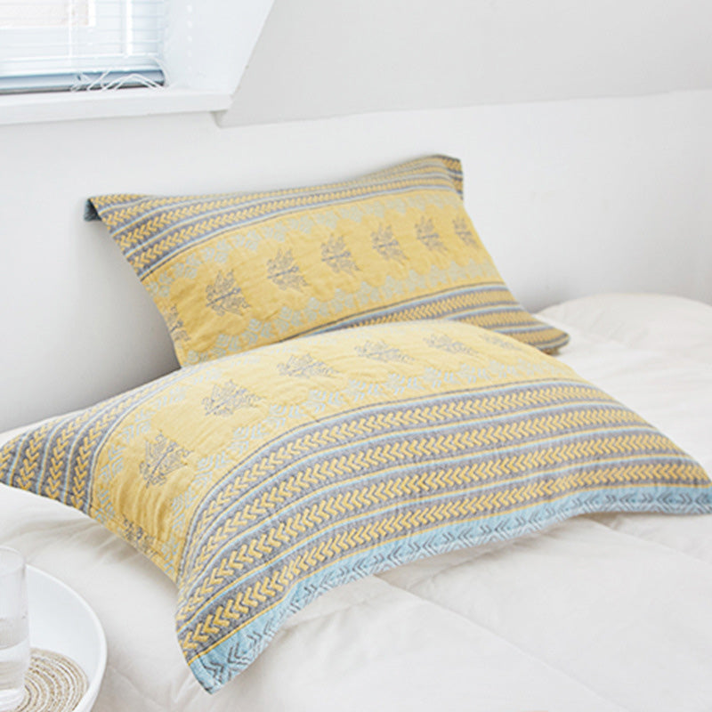 Ownkoti Yellow Bed Cotton Decorative Pillow Towel (2PCS) - image 1