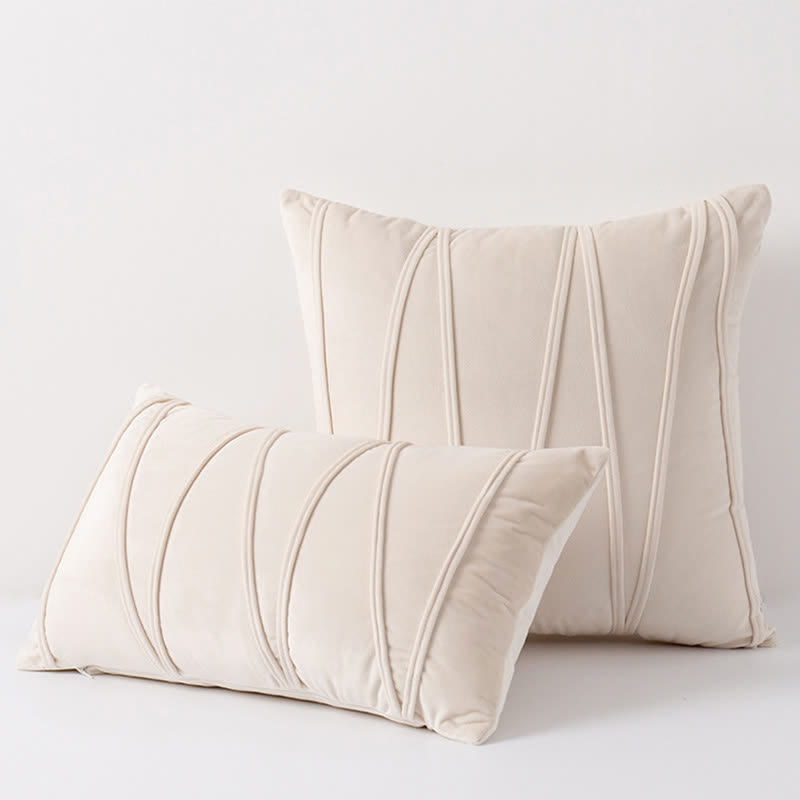 Ownkoti Stripe Pattern Soft Velvet Decorative Pillowcase - Beige - 50cm x 50cm - image 18