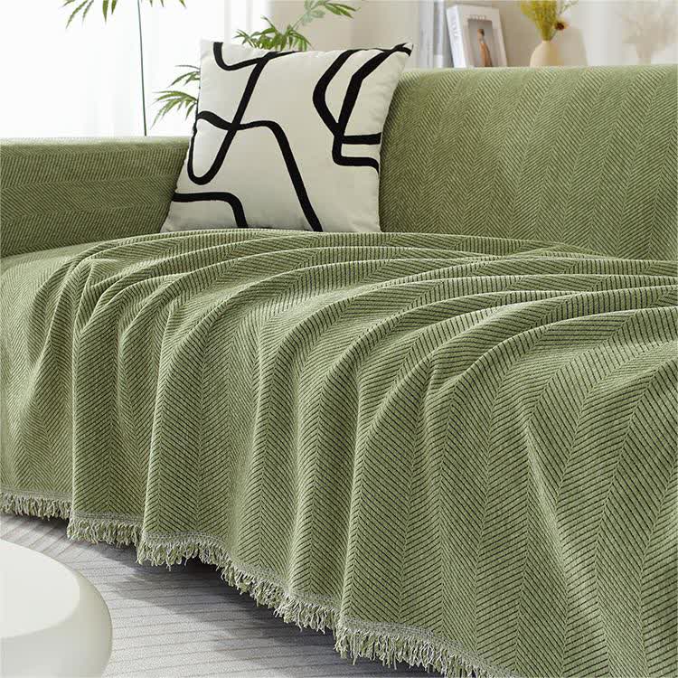 Ownkoti Chenille Herringbone Tassel Couch Cover
