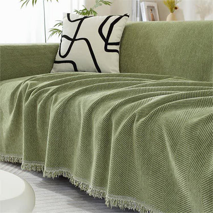 Ownkoti Chenille Herringbone Tassel Couch Cover